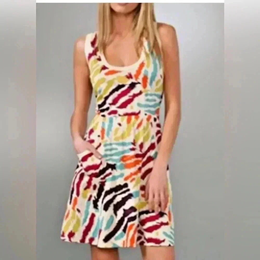 Woman MARC BY MARC JACOBS Cream Purple Blue Multi Wild Side Sleeveless Dress XS